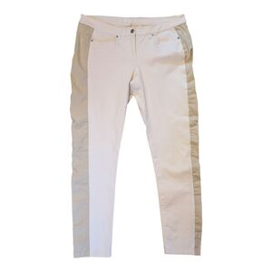 Eileen Fisher two-toned side stripe tapered pants Cream Tan Organic Cotton Med